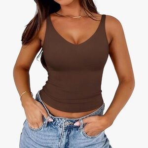PINKMSTYLE Brown V Neck Cami Crop Top Y2K Double Lined Tank M NWT